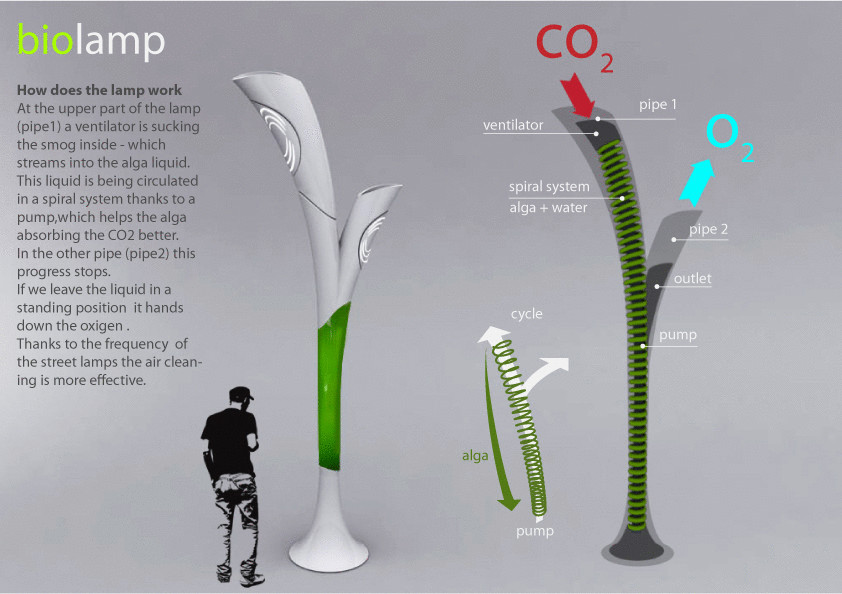 Создан уличный фонарь, который поменяет углекислый газ на кислород