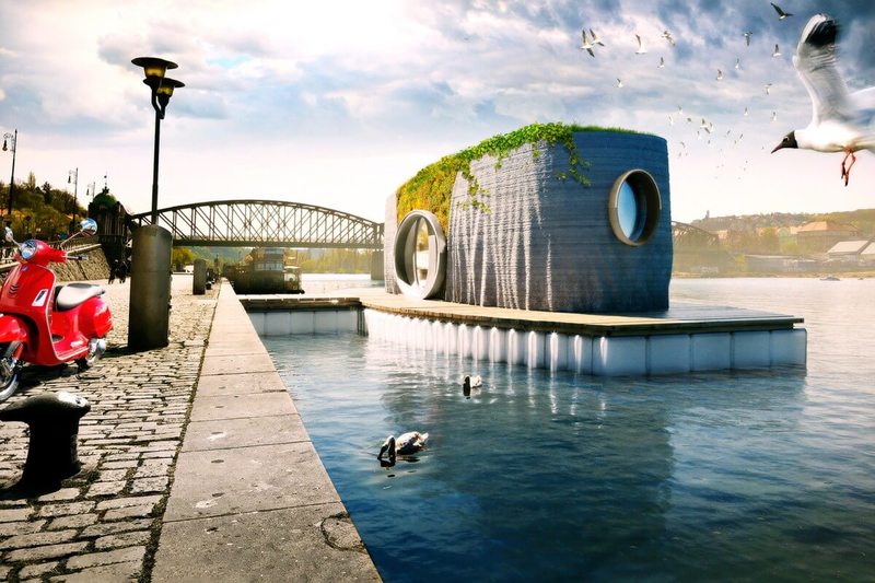 Стильный, асимметричный плавучий дом будет напечатан в 3D за 48 часов